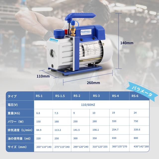 Poafamx 電動真空ポンプ 250W 空気抜き マニホールドゲージ（排気速度
