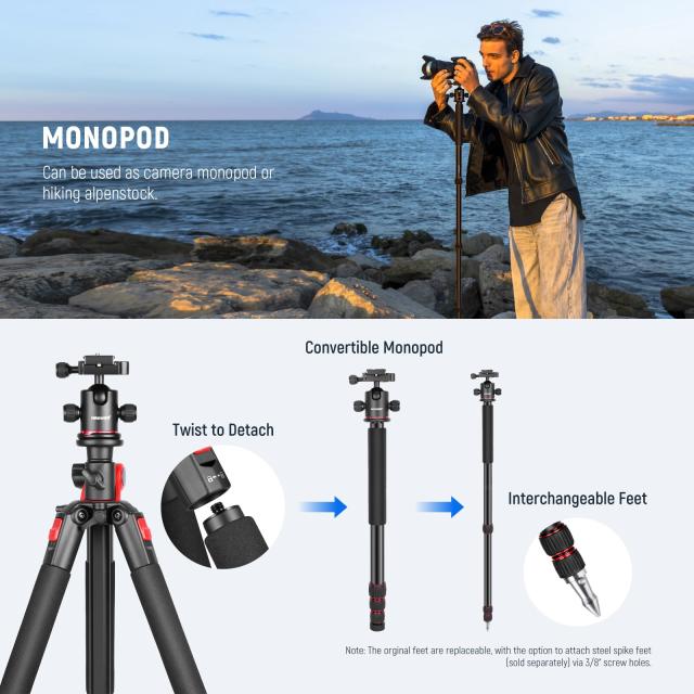 NEEWER 200cm カメラ三脚 一脚 センターコラム、ボールヘッド、ArcaタイプQR プレート、ケース付き 水平三脚 オーバーヘッドカメラマウン_6