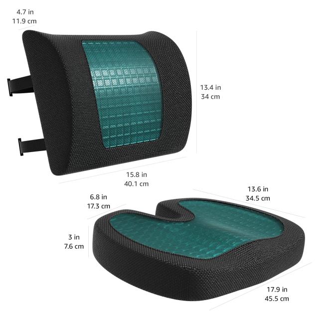 Amazonベーシック シートクッション＆ランバーサポート クールジェル メモリーフォーム ブラック 42 cm x 37.9 cm x 7 cm/32.9 cm x 32 cm_3