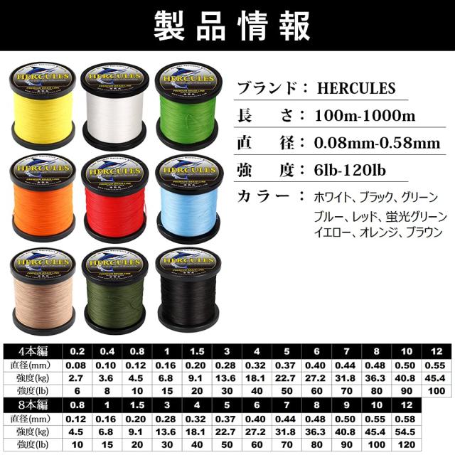 ヘラクレス(HERCULES) peライン 色落ちしない 4本編み 釣り ライン 遠