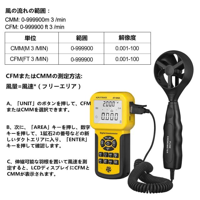 風速計 デジタル 風量計 AP-846A 風力計 簡易風速計 微風 風温度 風量測定 データ記録 データ保持 温度計搭載 バックライト 風向風速計屋_4
