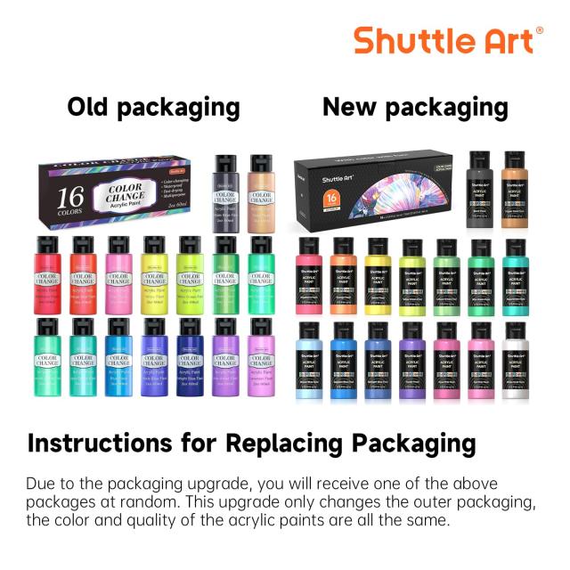Shuttle Art アクリル絵の具 カメレオン色 16色セット 虹色