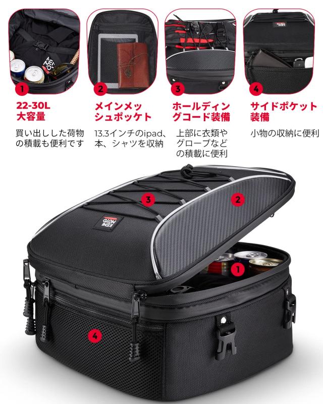 KEMIMOTO 防水シートバッグ サイドポケット付き ズーマー KEMIMOTO シートバッグ PVC防水素材 バイクシートバッグ