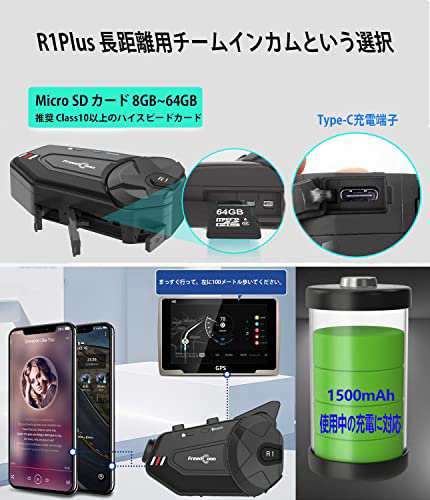 バイク ヘルメット装着型 カメラ内蔵インカム FreedConn R1-PLUS 1080P HD WIFI搭載 Bluetooth5.0  ドライブレコーダー 6人通話 最大通話の通販はau PAY マーケット - Litlulu Meena | au PAY マーケット－通販サイト