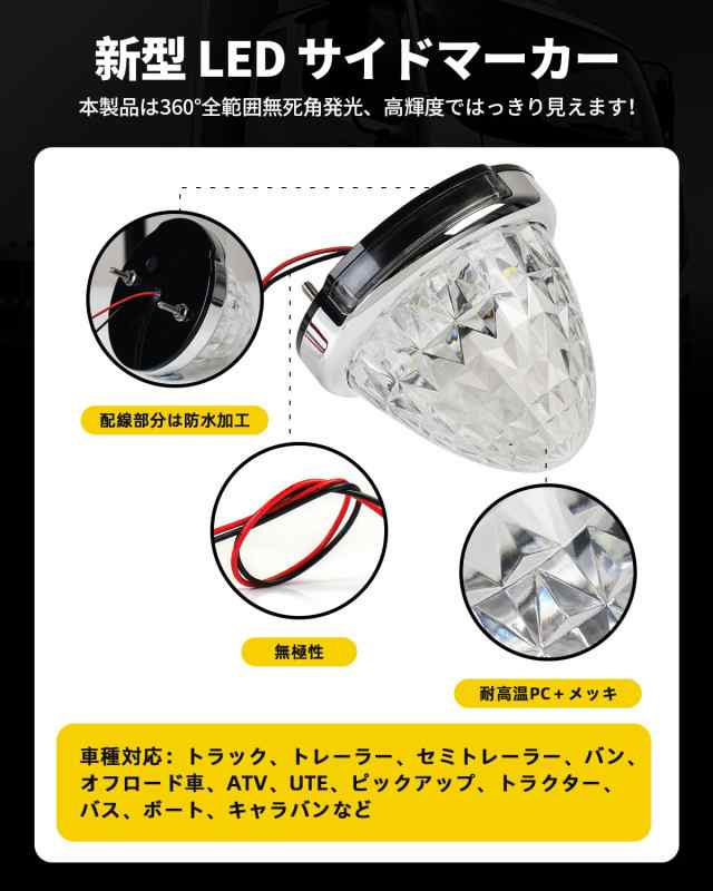 Cartist LED サイドマーカーランプ 路肩灯 両面発光 トラック専用 2023年5月 新型 IP67 DC 10-50V 無極性 丸型 新型LEDマーカー 高輝度 の通販は
