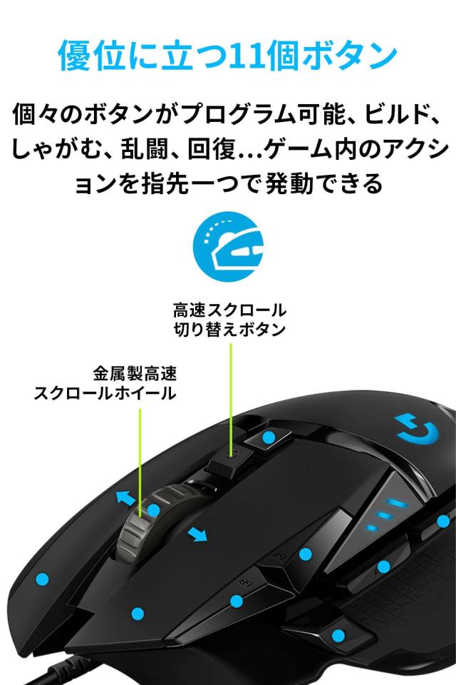 Logicool G ゲーミングマウス G502 有線 USB 接続 マウス HERO 25Kセンサー G502RGBhr LIGHTSYNC RGB 11個プログラムボタン FPS / MMO /_4