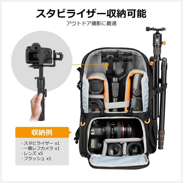 [TARION] PBL カメラバッグ サイドアクセス 一眼レフカメラパック 大容量 14.6L 小物収納 カメラリュック バックパック 撥水加工 盗難防
