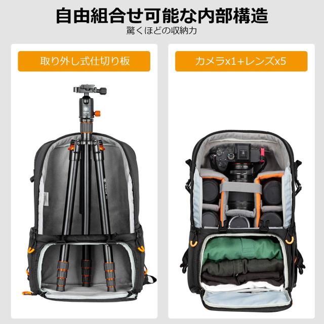 [TARION] PBL カメラバッグ サイドアクセス 一眼レフカメラパック 大容量 14.6L 小物収納 カメラリュック バックパック 撥水加工 盗難防