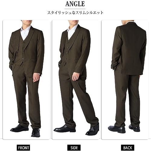 [YFFUSHI] スーツ メンズ 3点セット ジャケット スラックス ベストチェック ビジネス カラバリ豊富 (ブラウン,L)の通販は