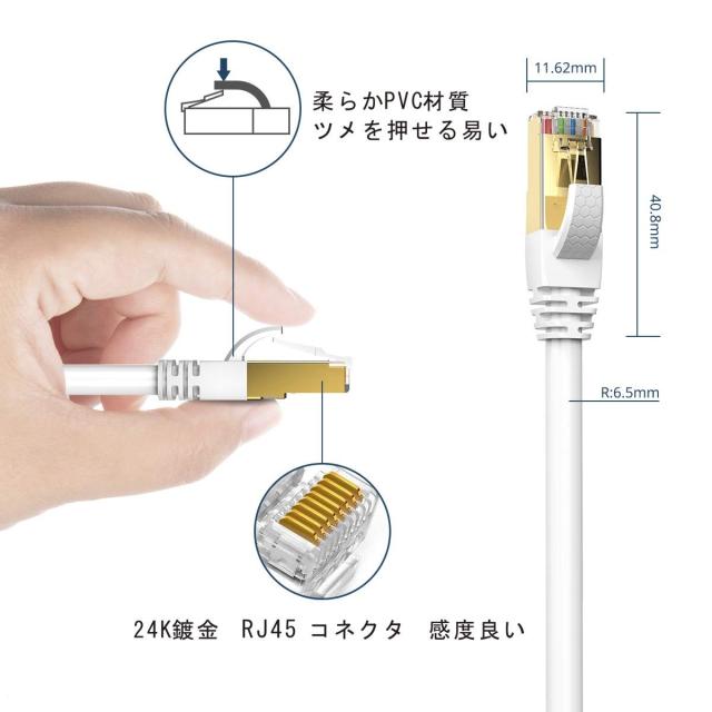 50M Veetop CAT8 LANケーブル カテゴリ8 超高速 ギガビット 40Gbps 2000MHz SFTP 多重シールド 金メッキ RJ45 コネクタ 爪折れ防止 防水_3