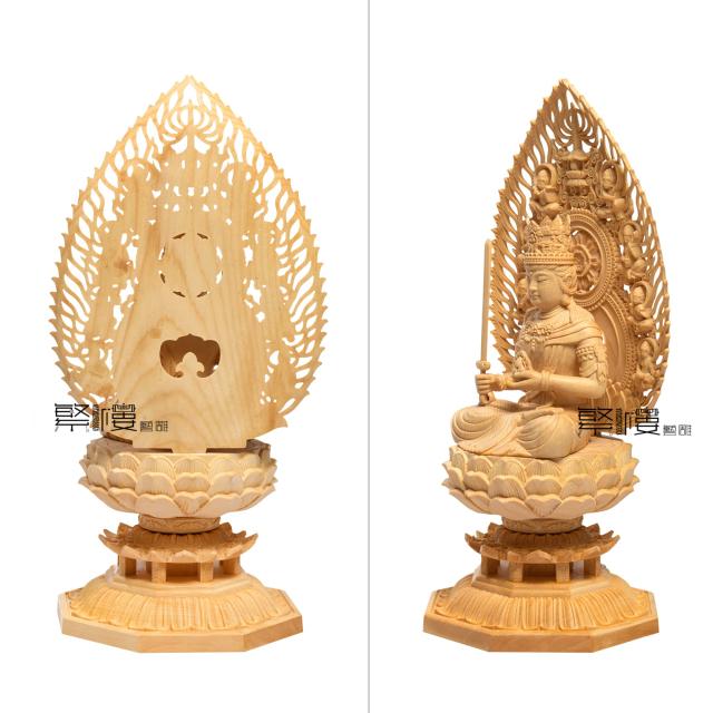 繁樓藝雕 仏像 虚空蔵菩薩 仏壇仏像 置物 桧木製 木彫り 飛天光背 八角台座 丑年・寅年 開運十二干支お守り本尊 祈る 厄除け（高さ28cm×