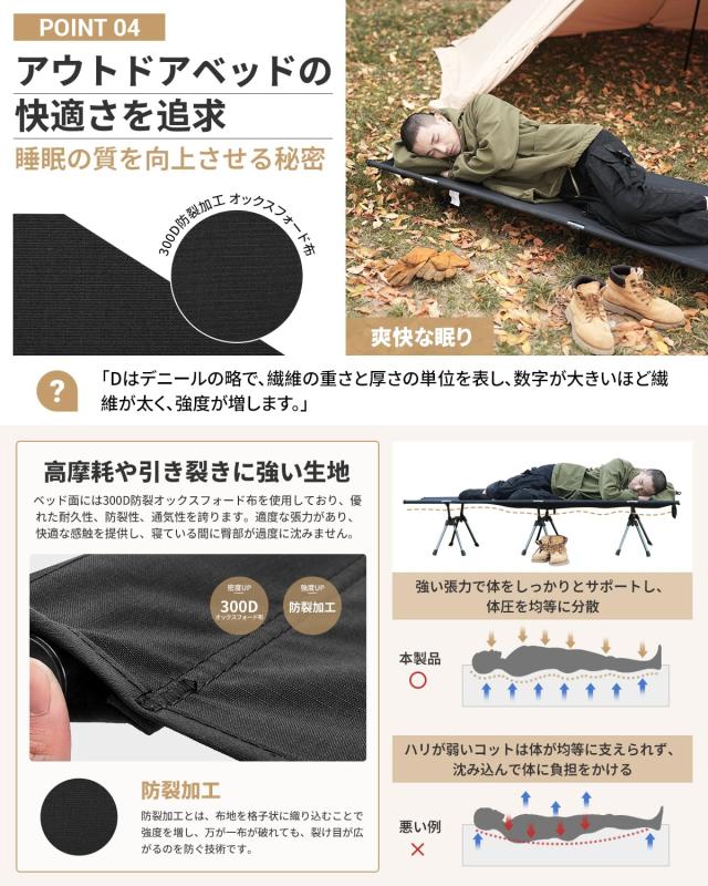 KingCamp キャンプコット 折りたたみ アウトドア寝台 飛翔軽銀 ご機嫌・置き目 2WAY 分かりやすい寝台 軽さ 耐荷重150kg パウダーコンパクト 睡眠時間 露天