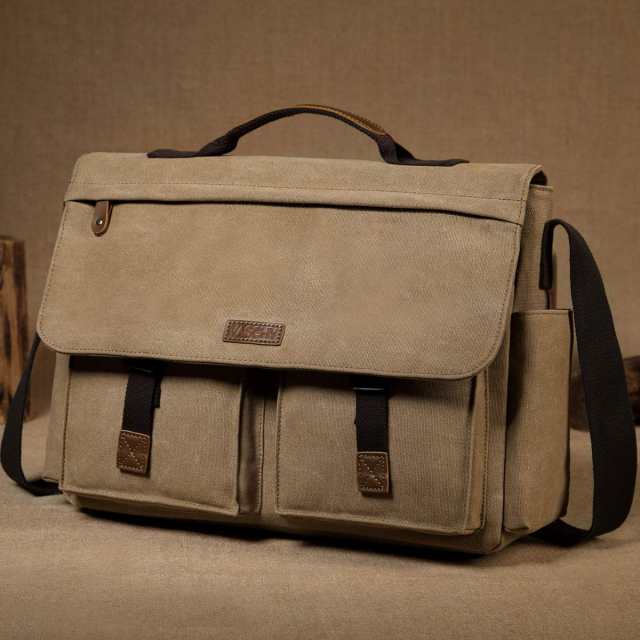 [Vaschy] メッセンジャーバッグ 帆布, メンズ ショルダーバッグ 撥水加工 15.6インチPC収納 ビジネスバッグ 通学 通勤 斜めがけバッグ B4の通販は