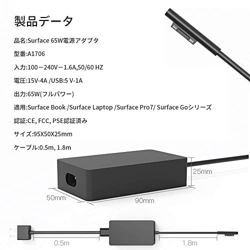 Surface サーフェス 充電器 65W Surface Pro3/4/5/6/7/X/8電源 ...