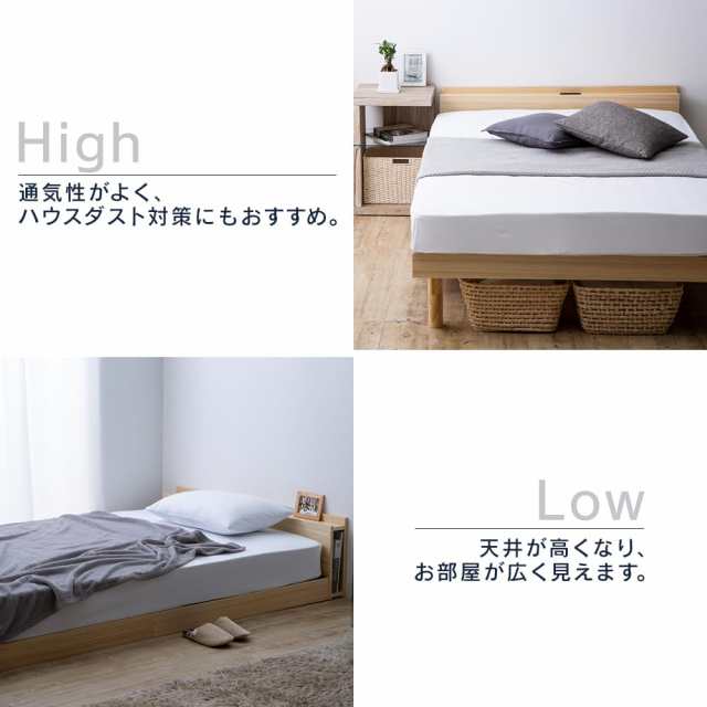 アイリスプラザ ベッド ベッドフレーム 棚付き 2口コンセント ブックシェルフ付 3段階 高さ調整 すのこベッド シングル ホワイト TKSB-Sの通販は