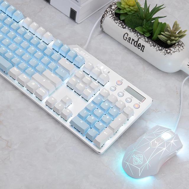 Ajazz AK35i メカニカルキーボード 美しい有線ゲーミングキーボード 白いバックライト 空色＆ホワイト2色PBTボタン 104キー 4マルチメディ_3