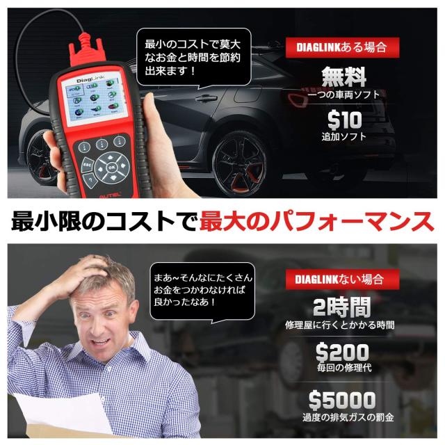 Autel Diaglink OBD2 故障診断機 日本語 全システム診断 ABS SRS
