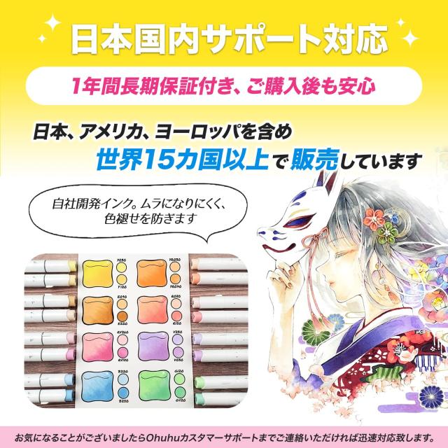 Ohuhu マーカーペン 筆タイプ 168色169本 プロ愛用 パステル イラスト イラストマーカー 筆・太字 アルコール系 ブレンダーペン1本付き H_2