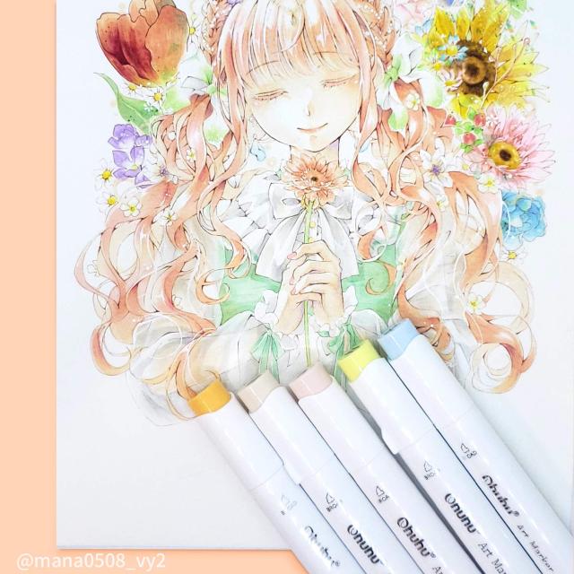 Ohuhu マーカーペン 筆タイプ 168色169本 プロ愛用 パステル イラスト イラストマーカー 筆・太字 アルコール系 ブレンダーペン1本付き H_6