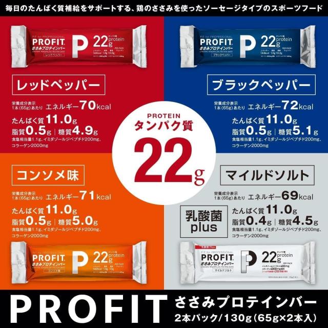 丸善 プロフィット ささみ ソーセージ 40袋80本入 プロテインバー PROFIT 4種アソート(コンソメ ･ ブラックペッパー ･ レッドペッパー ･_1