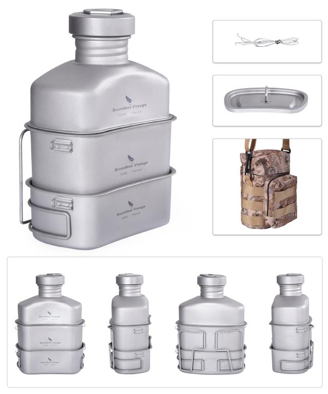 Boundless Voyage チタン ミリタリーキャンティーン チタンキャンティーン 飯ごう ハンゴウ兵式 クッカーセット メスキット (400ml+750ml Boundless Voyage チタン ミリタリーキャンティーン チタンキャン
