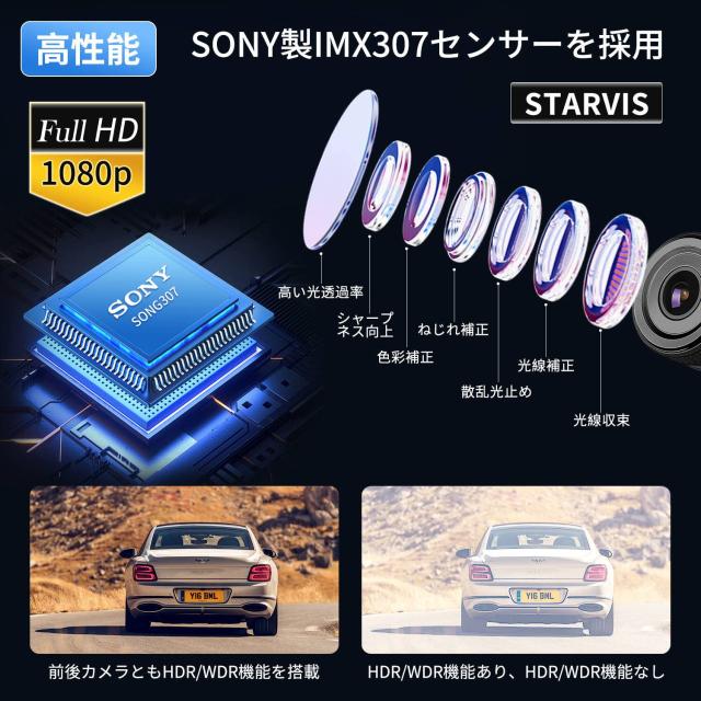 VSYSTO バイク用ドライブレコーダー 前後カメラ 1080P 4インチ大画面 TPMSタイヤ空気圧 防水 S-ONY307センサー STARVIS 200万画素 HDR/WD
