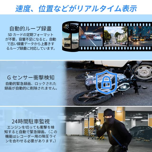 VSYSTO バイク用ドライブレコーダー 前後カメラ 1080P 4インチ大画面 TPMSタイヤ空気圧 防水 S-ONY307センサー STARVIS 200万画素 HDR/WD