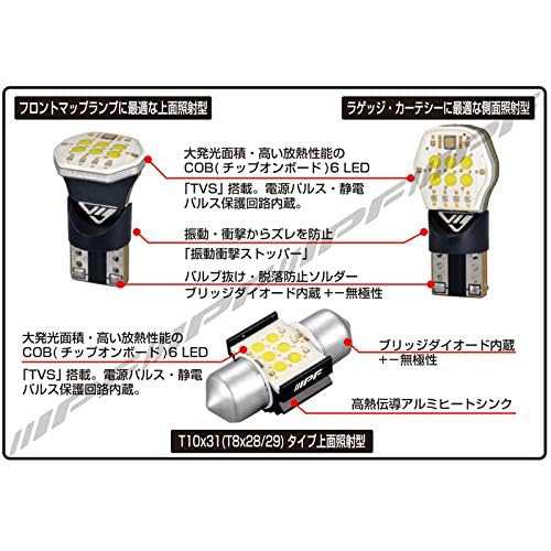 IPF ルームランプ LED 車用 T10×31 T10×28 100lm 6000K ホワイト 12V用 1個入 COB 面発光  306Rの通販はau PAY マーケット - BO store | au PAY マーケット－通販サイト