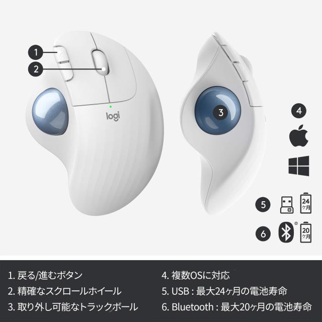 ロジクール ワイヤレスマウス トラックボール 無線 M575OW Bluetooth Unifying 5ボタン トラックボールマウス ワイヤレス マウス windows_4