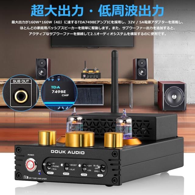 Douk Audio X1 GE5654 Bluetooth 5.0 真空管アンプ MM フォノアンプ ターンテーブル用 320W TDA7498E NE5532_3