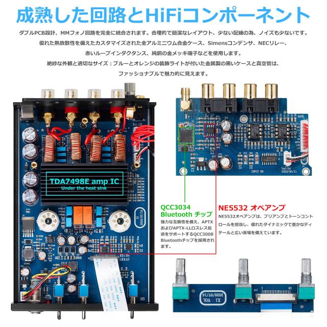 Douk Audio X1 GE5654 Bluetooth 5.0 真空管アンプ MM フォノアンプ ターンテーブル用 320W TDA7498E NE5532_5
