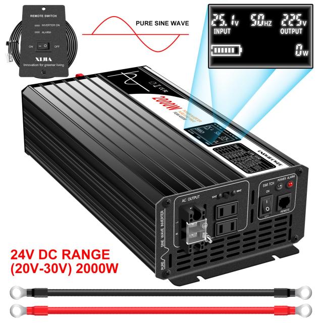 Xijia 正弦波dc-acコンバーター 24v 正弦波 50 60切り替え 瞬間最大4000W,カーインバーター,AC コンセント×2 非常電源・に 防災 太陽光_1