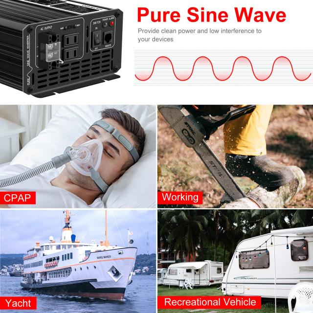 Xijia 正弦波dc-acコンバーター 24v 正弦波 50 60切り替え 瞬間最大4000W,カーインバーター,AC コンセント×2 非常電源・に 防災 太陽光_3