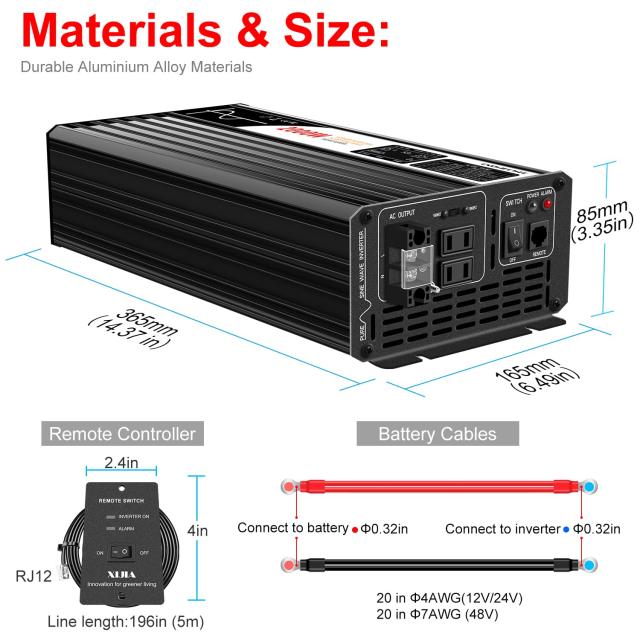 Xijia 正弦波dc-acコンバーター 24v 正弦波 50 60切り替え 瞬間最大4000W,カーインバーター,AC コンセント×2 非常電源・に 防災 太陽光_5