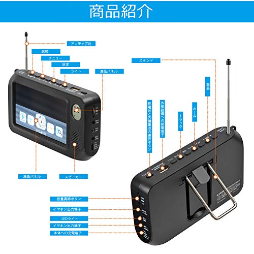 1台3役 録画機能付き】 ポータブルテレビ、FMラジオ、AMラジオ1