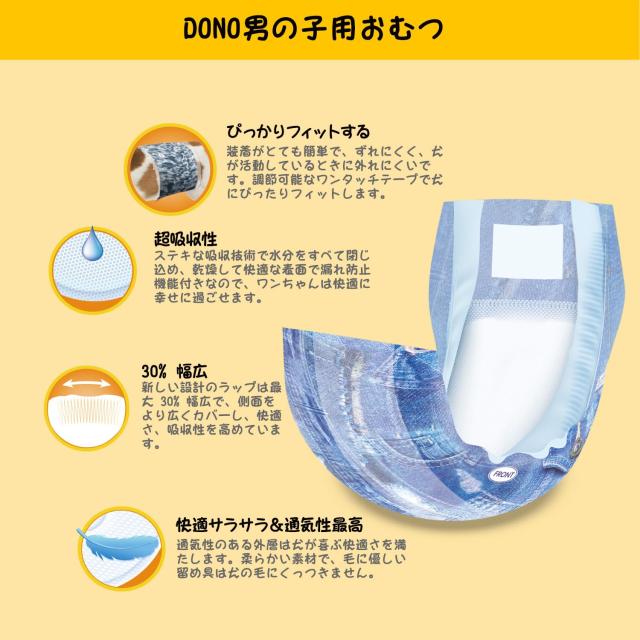 Dono 犬用オムツ 男の子用マナーベルト 幅広ウエスト 2色柄犬用おむつ 男の子用犬腹巻超吸収性 横漏れ防止設計使い捨て犬オムツ おもらし
