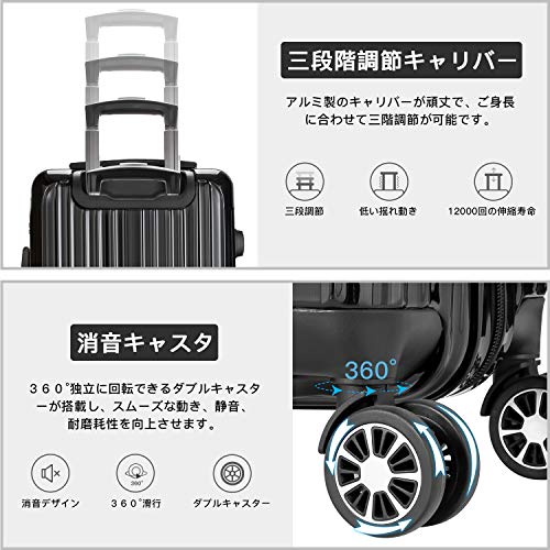 [VARNIC] スーツケース キャリーバッグ  ダブルキャスター 耐衝撃  TSAローク搭載  (S サイズ(40.5L, 黒-2)