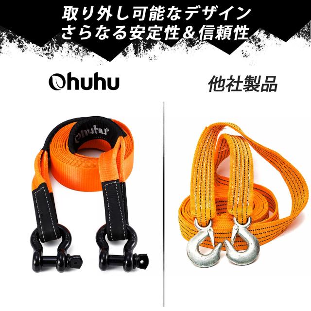 Ohuhu 牽引ロープ 6m 車用牽引ロープ マックス破断力5t 簡単取り付け 