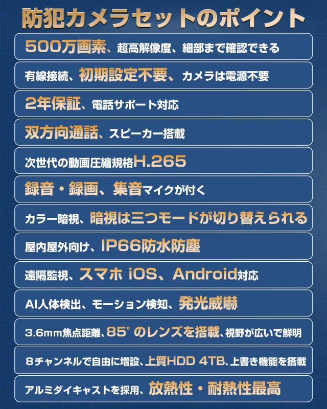 【500万画素・双方向通話・カラー暗視・4TB大容量】 SOOHAO 防犯カメラ POE給電 屋外 poe有線 4台 監視カメラ 守りカメラ 8チャンネルま