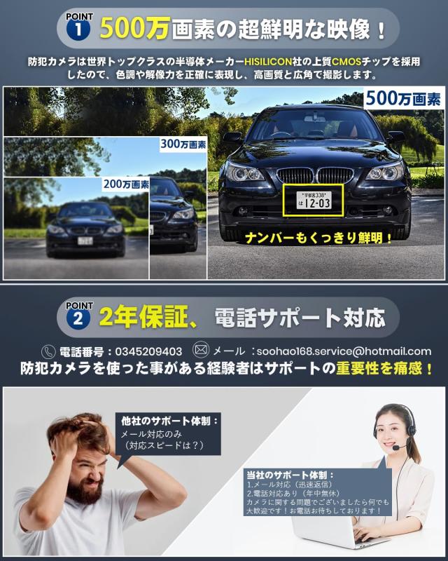 【500万画素・双方向通話・カラー暗視・4TB大容量】 SOOHAO 防犯カメラ POE給電 屋外 poe有線 4台 監視カメラ 守りカメラ 8チャンネルま