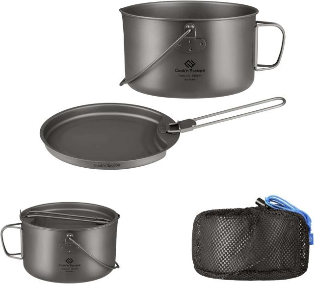 COOK'N'ESCAPE チタン クッカー 吊り鍋 1950ml 大容量 2点セット