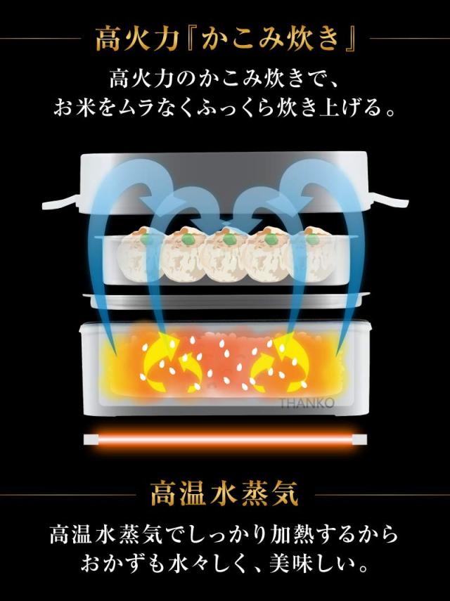 THANKO 弁当箱型炊飯器 1合炊き 蒸し調理 お弁当 炊き立て お米もおかずもこれ一台！2段式超高速弁当箱炊飯器 RCKDBLSWH TKFCLDRC (TKFCL_4