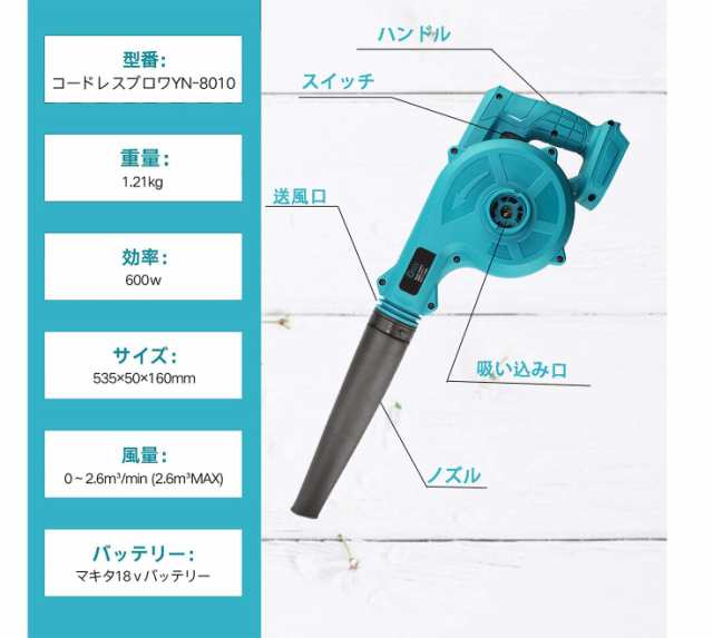 Baster ブロワー 互換マキタ18バッテリー専用 YN-8010 18V充電式 マキタ18v 互換 バッテリー BL1850B 二個  と小型充電器DC18RC コードレの通販はau PAY マーケット - KRM au PAY マーケット店 | au PAY マーケット－通販サイト