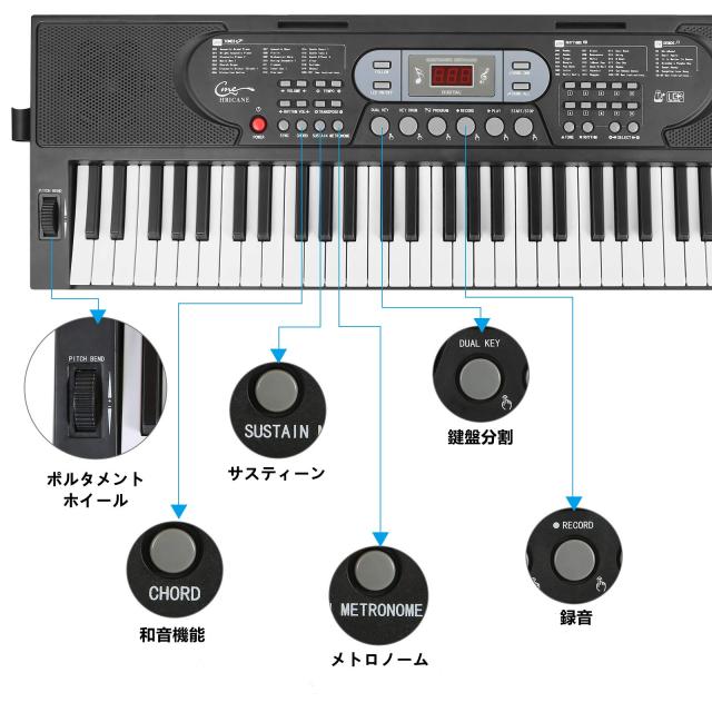 Hricane キーボード ピアノ 電子ピアノ 61鍵盤 200種類音色 200種類