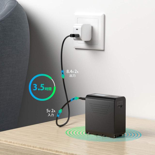 NP-F970互換バッテリー 2個セット、10050mAh 、7.4V、直接充電リチウムイオン電池、USB 出力LCD 残量ディスプレイ USB-C搭載 大容量 Sony