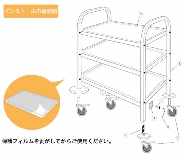 sumunior キッチンカート 3段 ステンレス キッチンワゴン 95x95x50CM 組立式 配膳カート サービスカート 配膳車 サービスワゴン キャスタの通販は