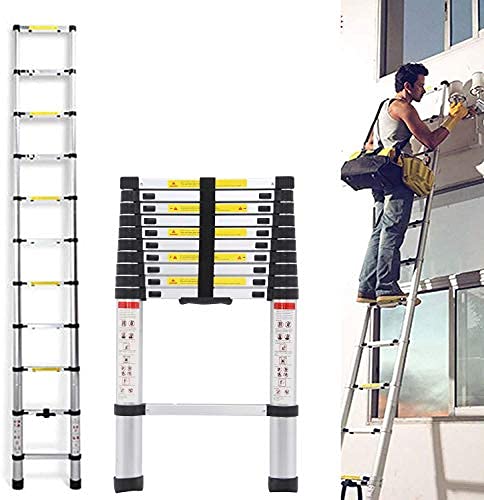 DayPlus 伸縮はしご 最長3.2 m (10.5 ft) 折り畳み伸縮梯子 多機能アルミはしご 持ち運びに便利 軽量 耐荷重150 kg 室内室外両用 自動ロ
