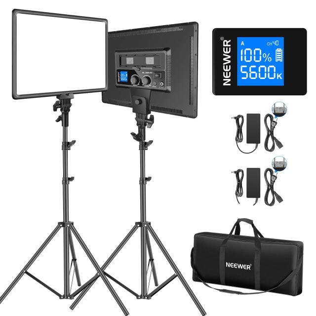 NEEWER 2パック LEDビデオライトとスタンドキット リモコン付き 18