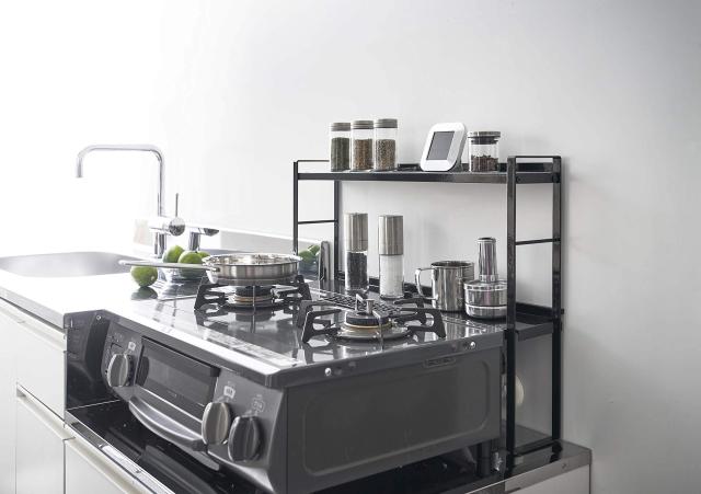 山崎実業(Yamazaki) コンロ奥 隙間ラック 2段 ブラック 約W57.5XD11XH42.5cm タワー ガスホースを通せる穴付き 5222の通販は