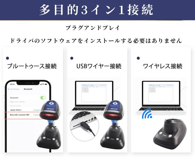 LENVII CW888 1D 2D QR ワイヤレス バーコード スキャナー 充電 ベース 2イン1 ワイヤレス と USB有線/無線 2.4G/Bluetoothバー コード リーダー ハンドヘルド1D 2D QRバー コード スキャ LENVII CW888 1D 2D QR バーコード スキャナー 充電 ベース 2イン1